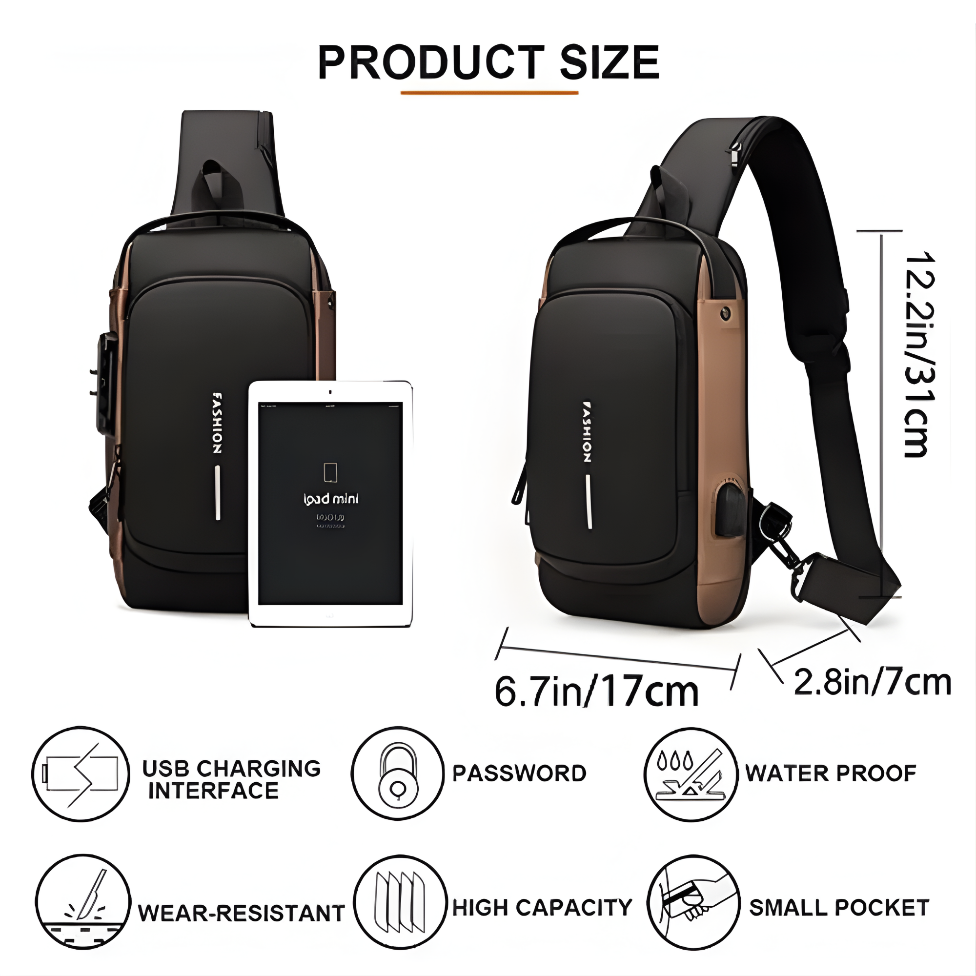 Bolso Antirrobo Premium Con Candado | Impermeable, USB y Tira Reflectante | Bolso cruzado
